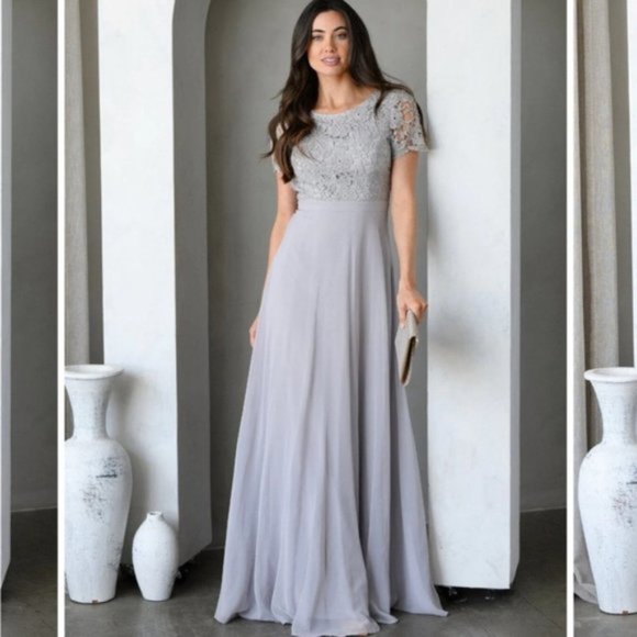 Maniju Lulus Savannah Days Short Sleeve Open Back Gown Maxi Dress Grey Gray New - Picture 4 of 16